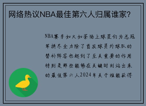 网络热议NBA最佳第六人归属谁家？